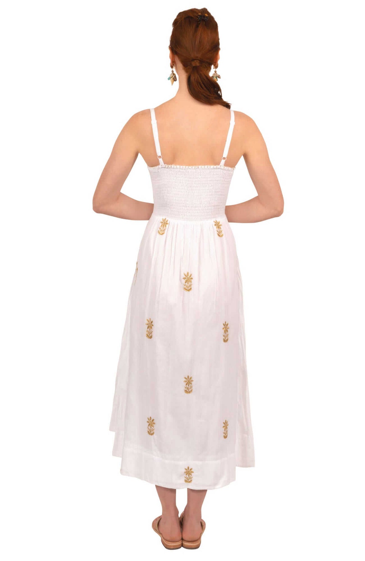 Hand Embroidered Midi Dress - Fiesta Time White Gold