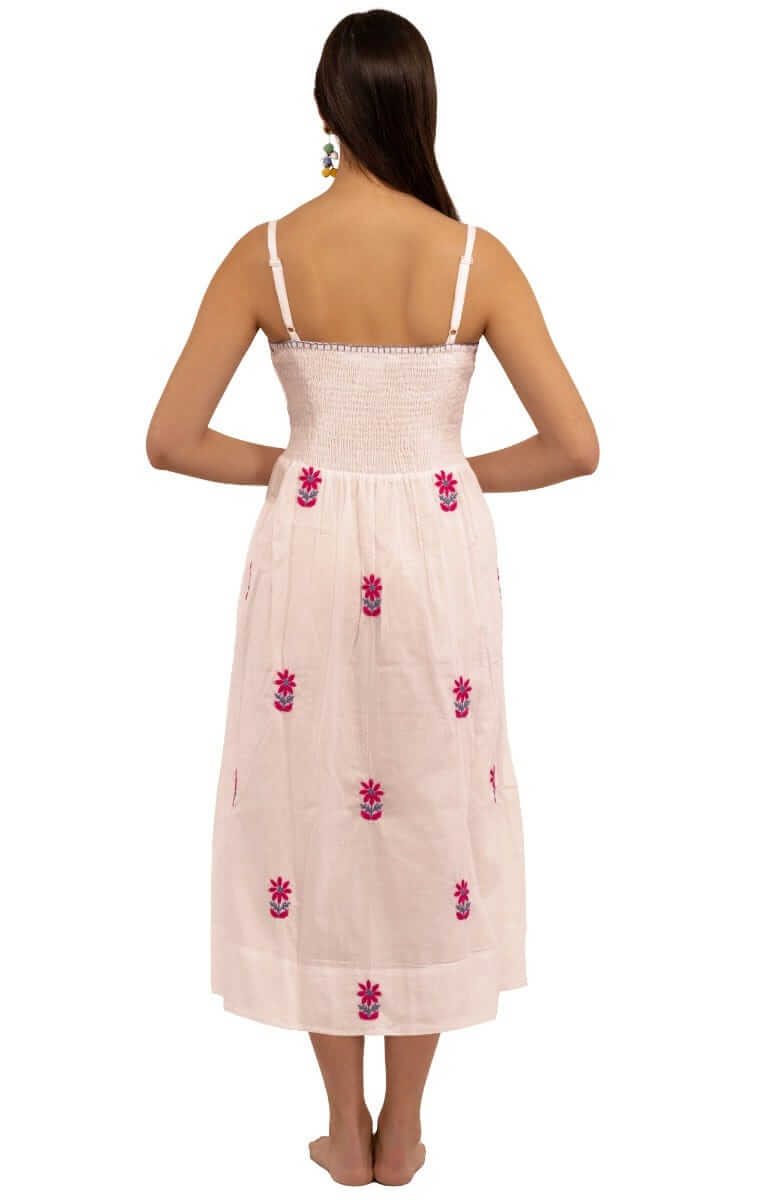 Hand Embroidered Midi Dress - Fiesta Time White