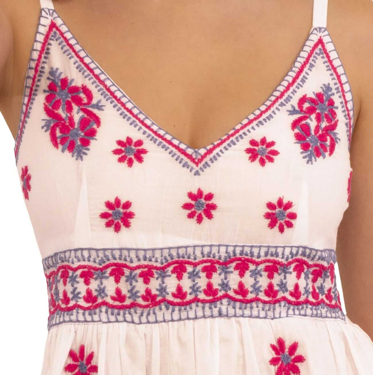 Hand Embroidered Midi Dress - Fiesta Time White