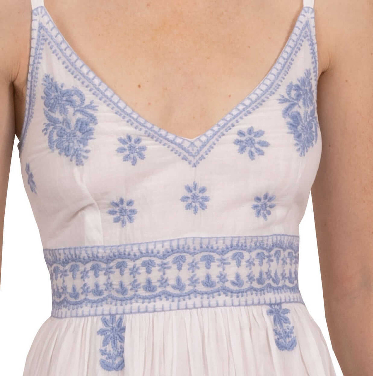 Hand Embroidered Midi Dress - Fiesta Time White Peri