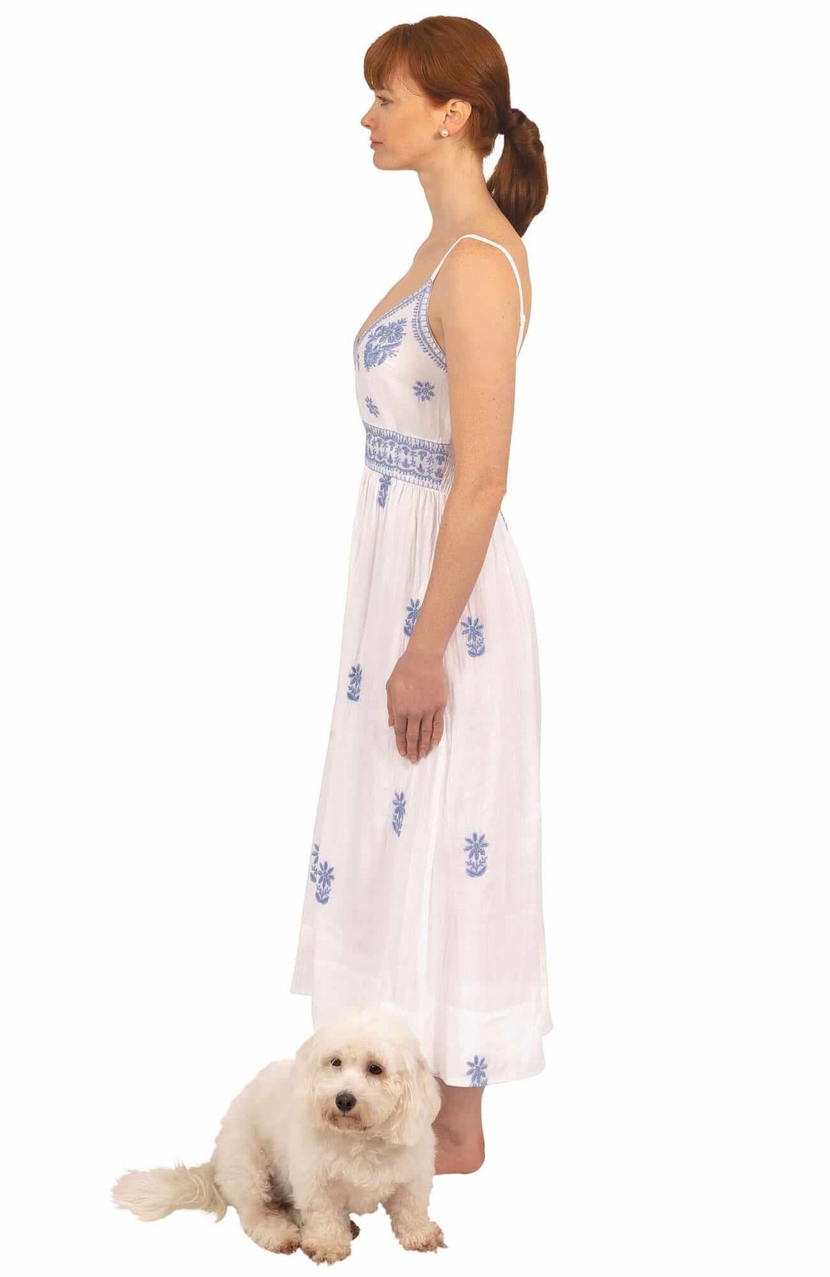 Hand Embroidered Midi Dress - Fiesta Time White Peri