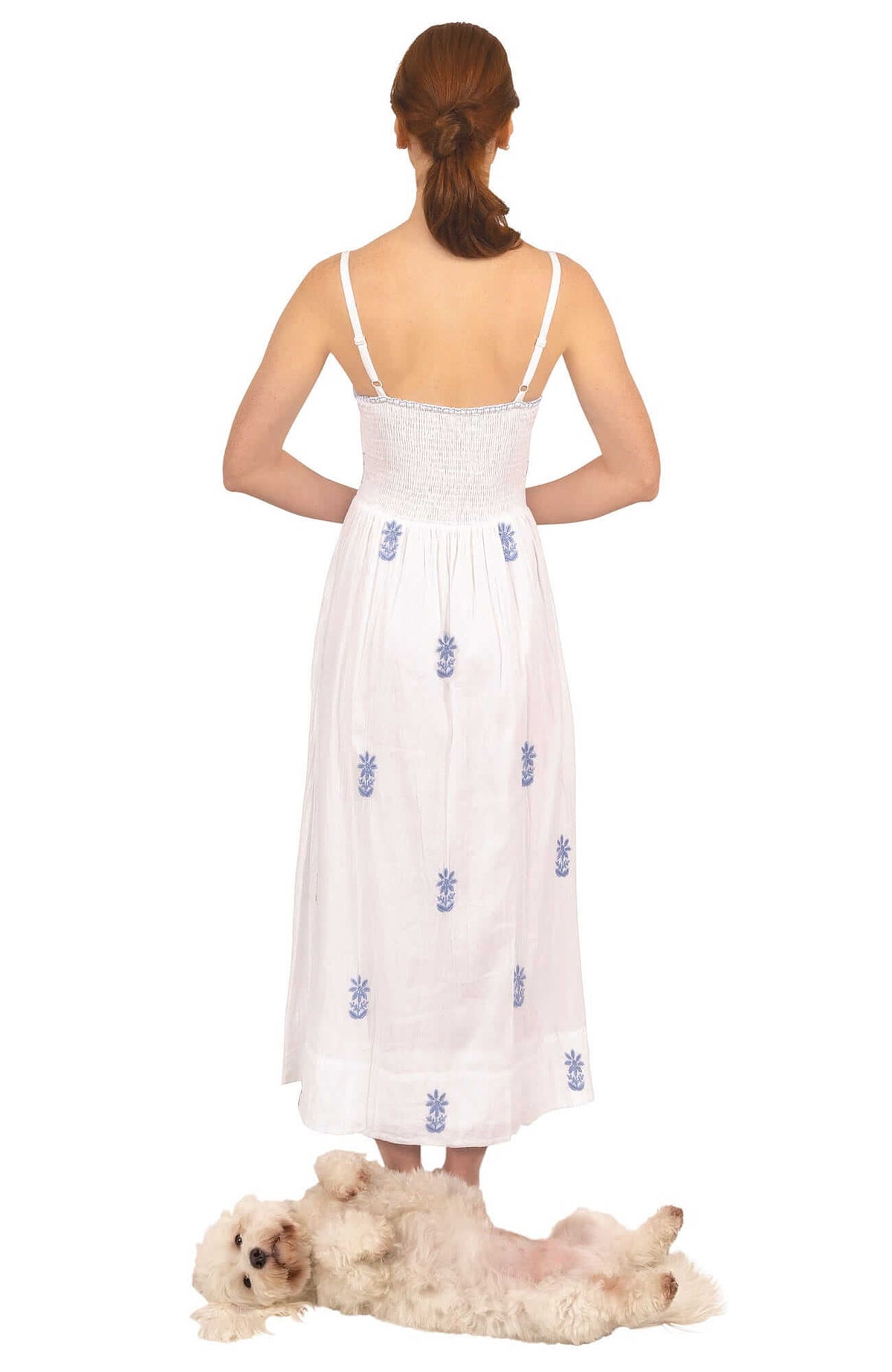 Hand Embroidered Midi Dress - Fiesta Time White Peri