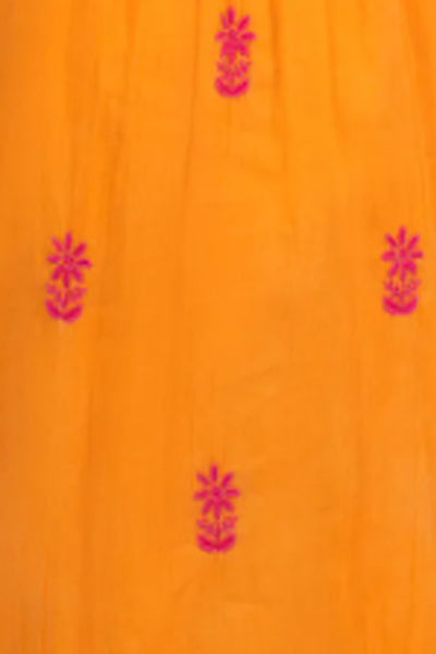 Hand Embroidered Midi Dress - Fiesta Time Orange Pink