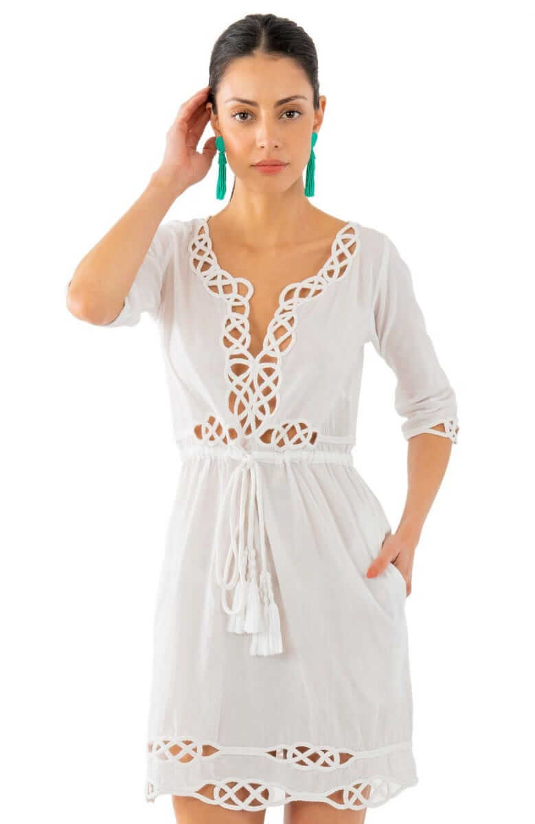 Embroidered Cut Out Dress - Infinity - Final Sale White