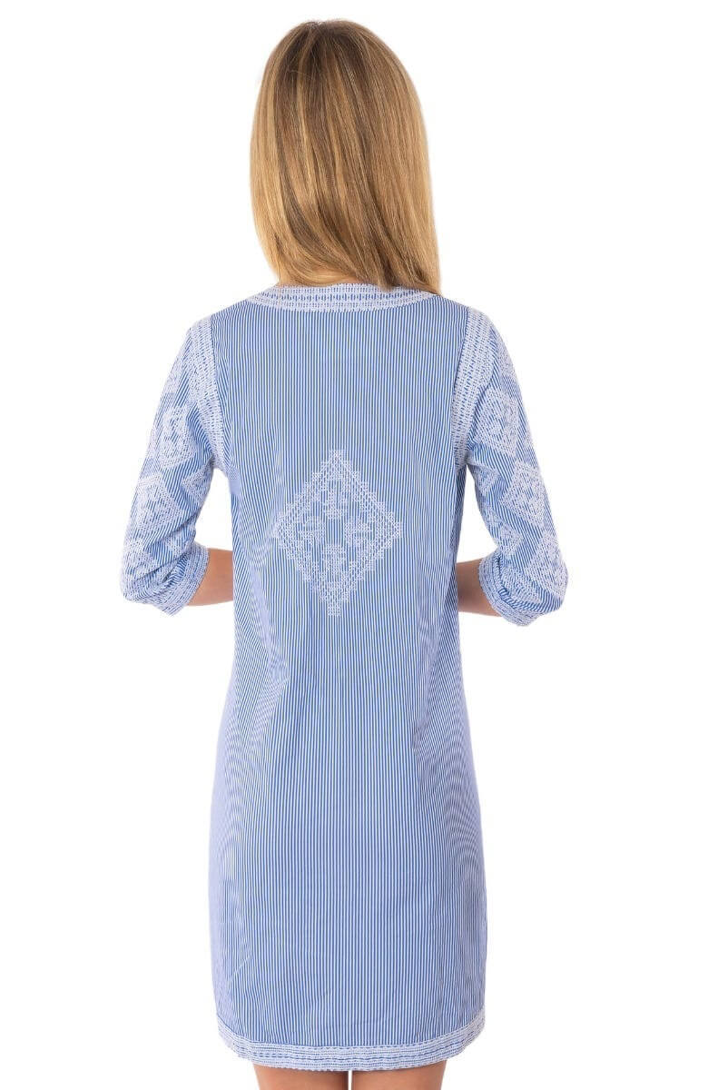 Embroidered Dress - Odessa - Final Sale Navy White