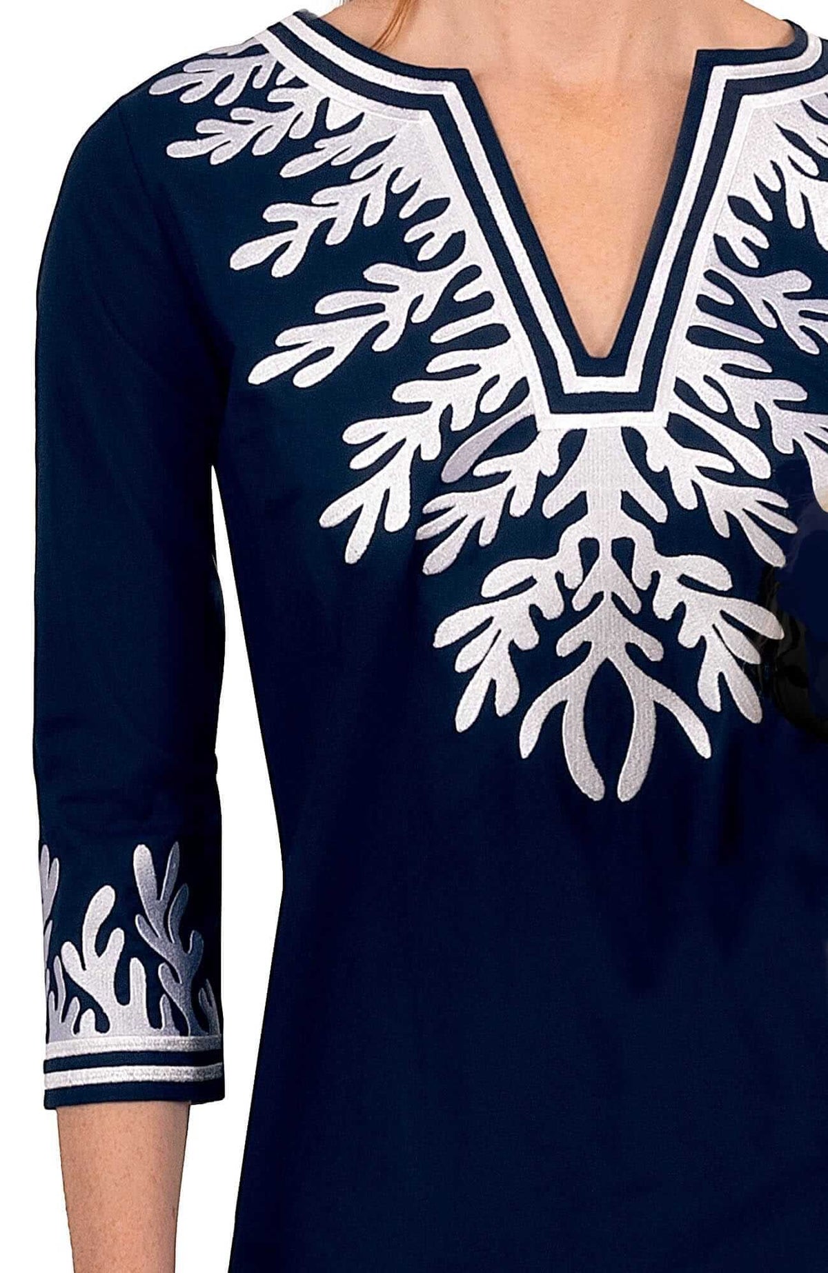 Wash / Wear Embroidered Caftan - The Reef Navy White