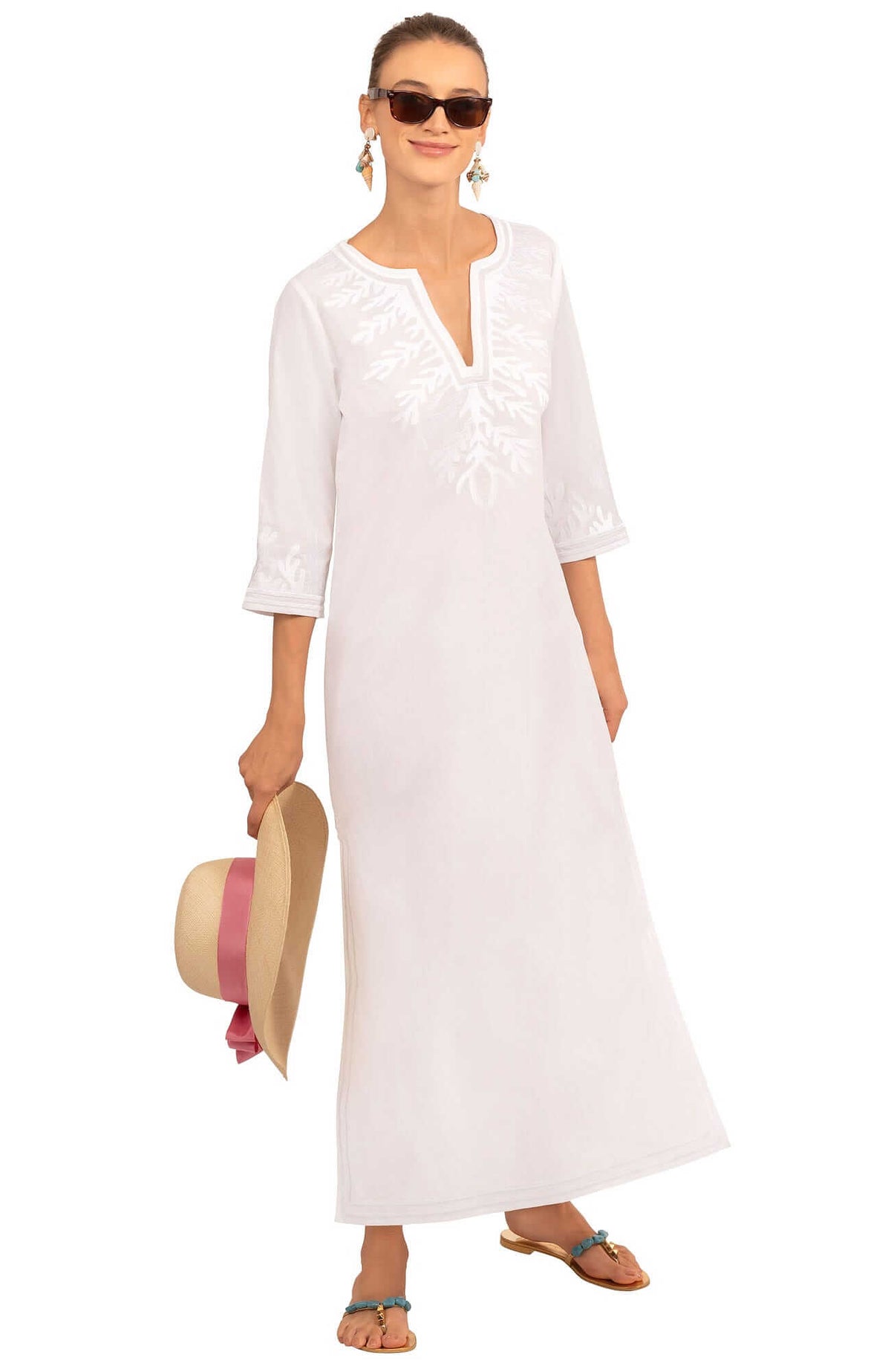 Wash / Wear Embroidered Caftan - The Reef White