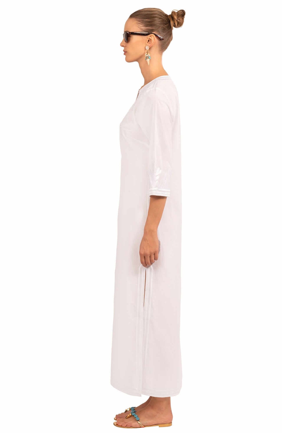 Wash / Wear Embroidered Caftan - The Reef White