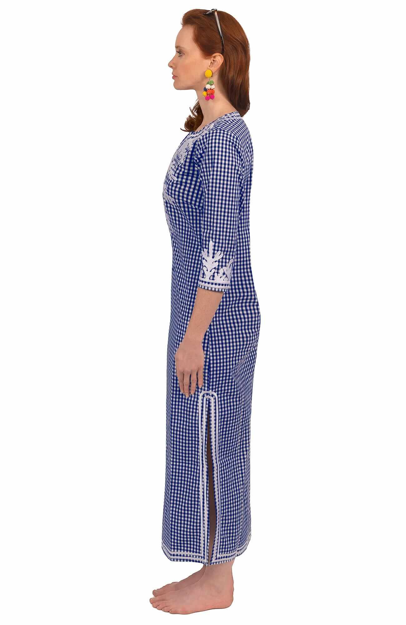 The Reef Caftan - Gingham Navy