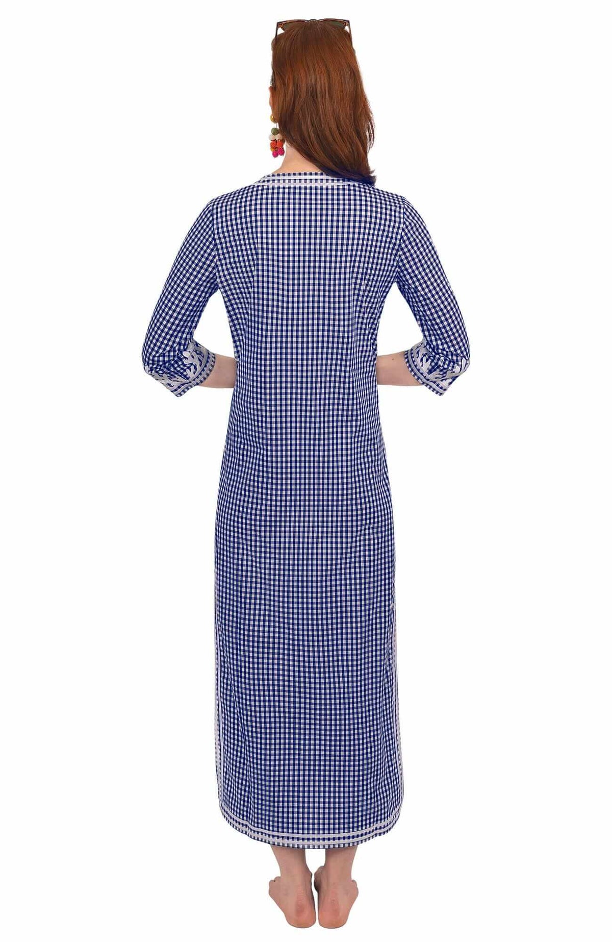 The Reef Caftan - Gingham Navy