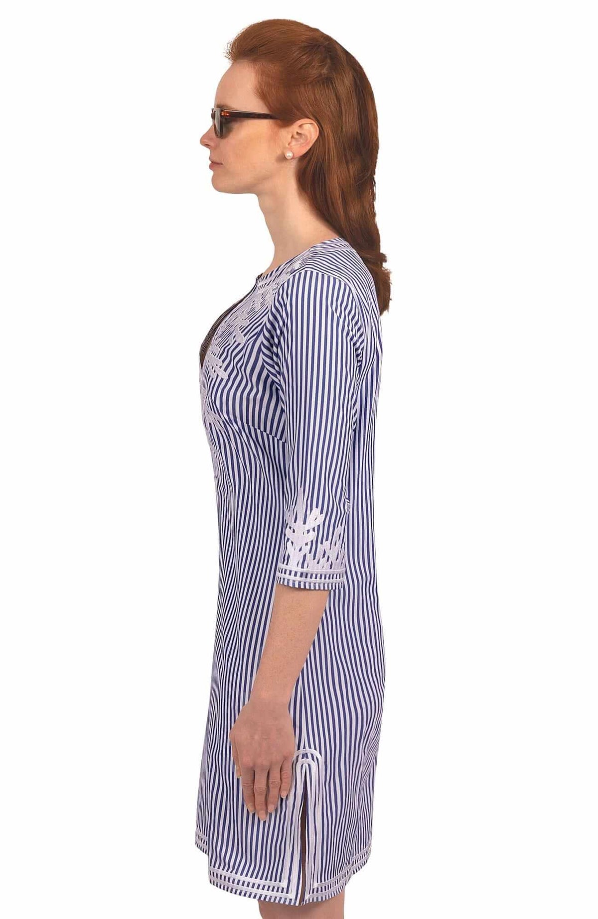 Wash / Wear Embroidered Pinstripe Dress - The Reef Navy