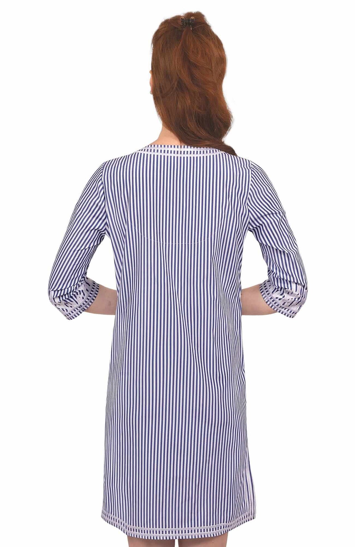 Wash / Wear Embroidered Pinstripe Dress - The Reef Navy