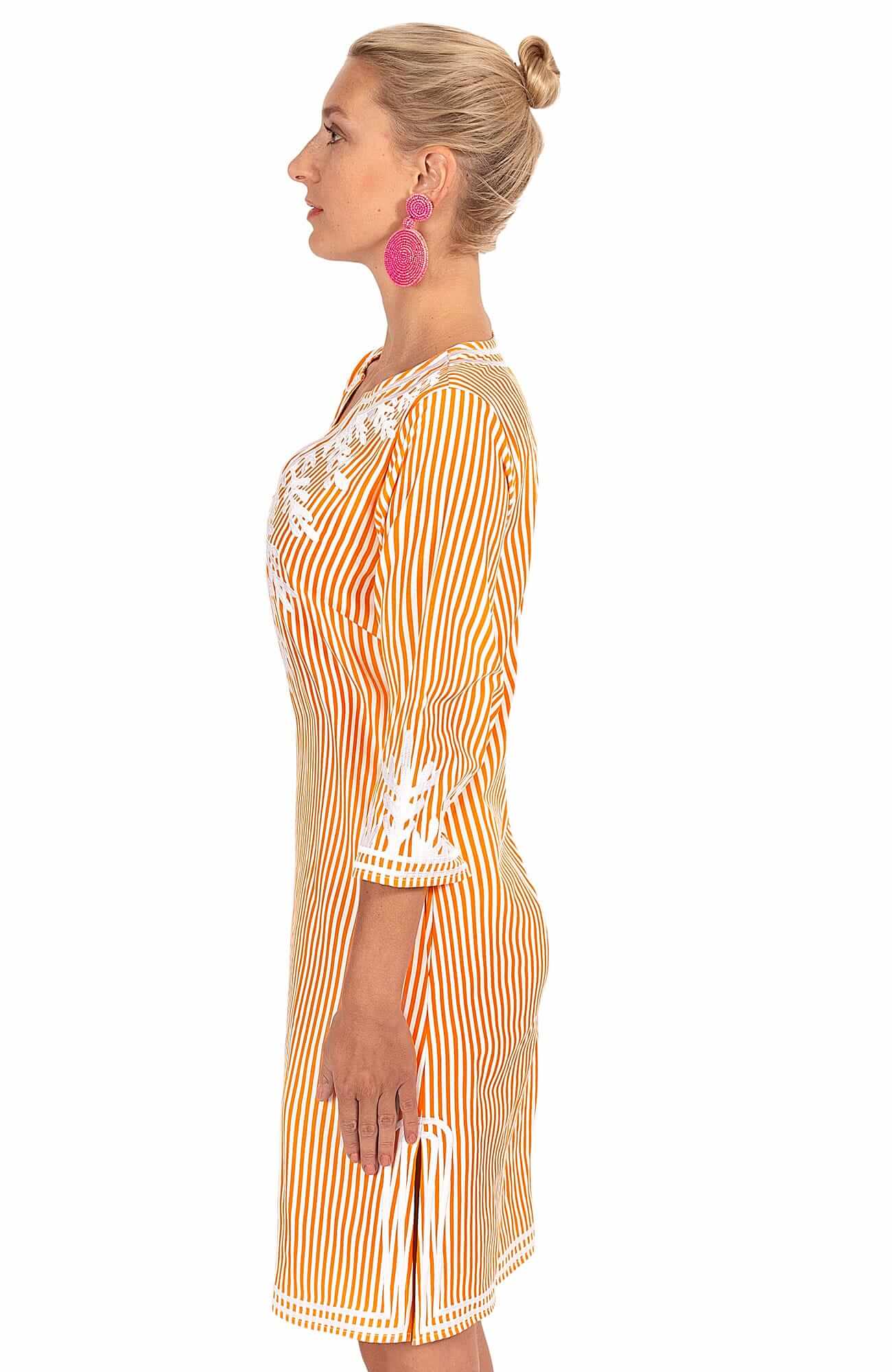 Wash / Wear Embroidered Pinstripe Dress - The Reef Orange