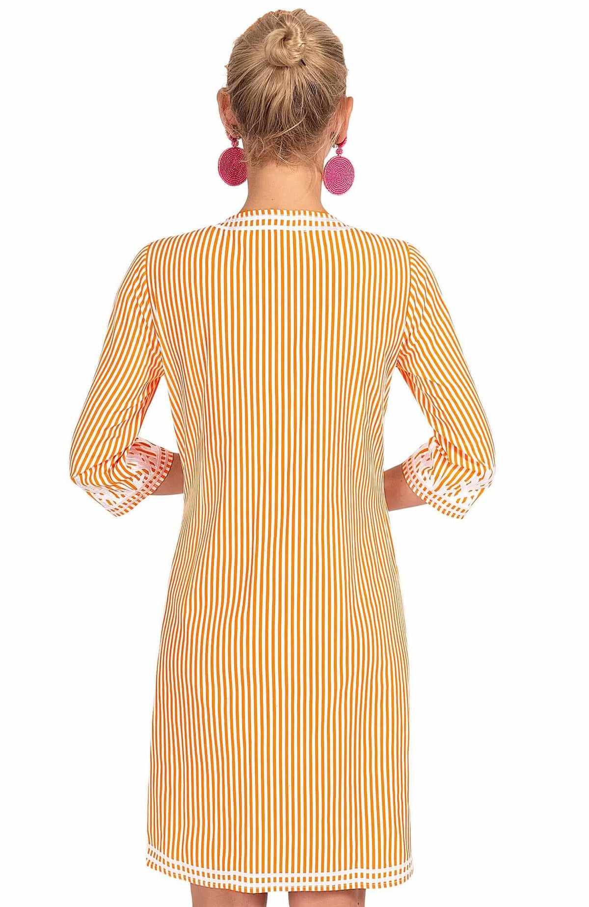 Wash / Wear Embroidered Pinstripe Dress - The Reef Orange