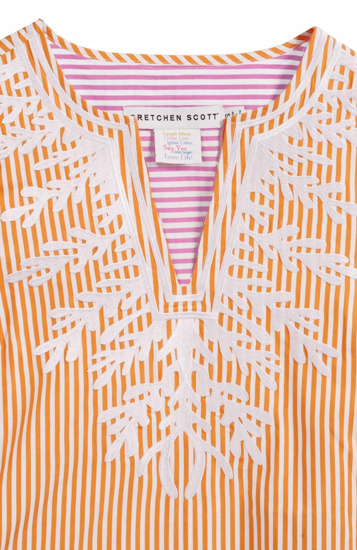 Wash / Wear Embroidered Pinstripe Dress - The Reef Orange