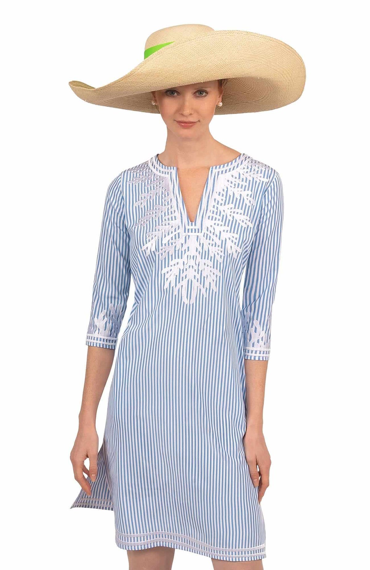 Wash / Wear Embroidered Pinstripe Dress - The Reef Periwinkle