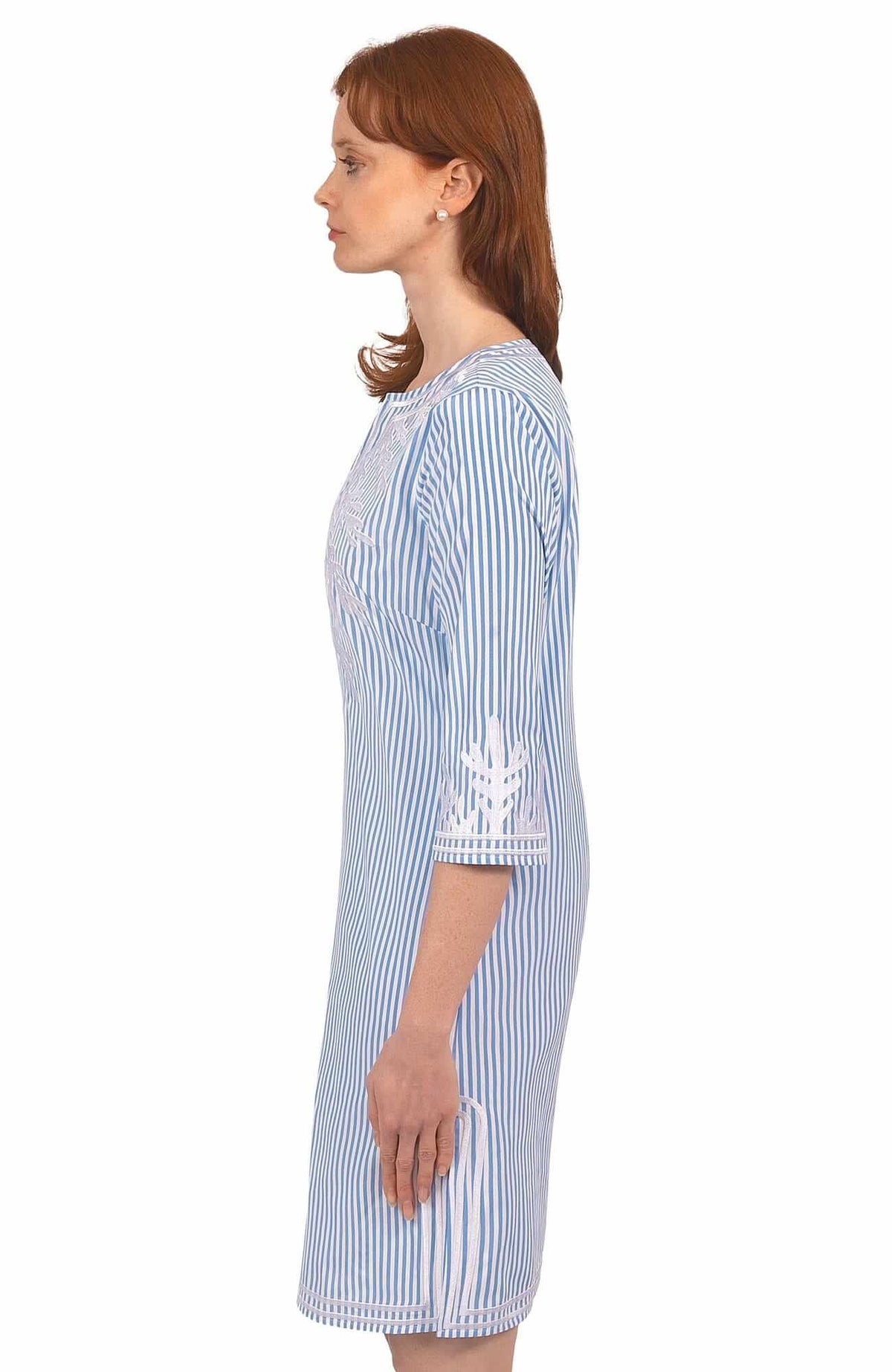 Wash / Wear Embroidered Pinstripe Dress - The Reef Periwinkle