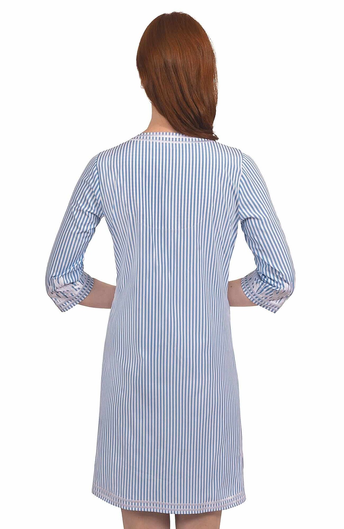 Wash / Wear Embroidered Pinstripe Dress - The Reef Periwinkle