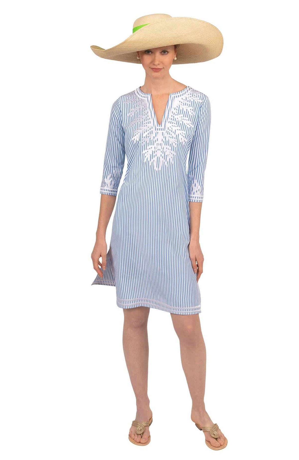 Wash / Wear Embroidered Pinstripe Dress - The Reef Periwinkle