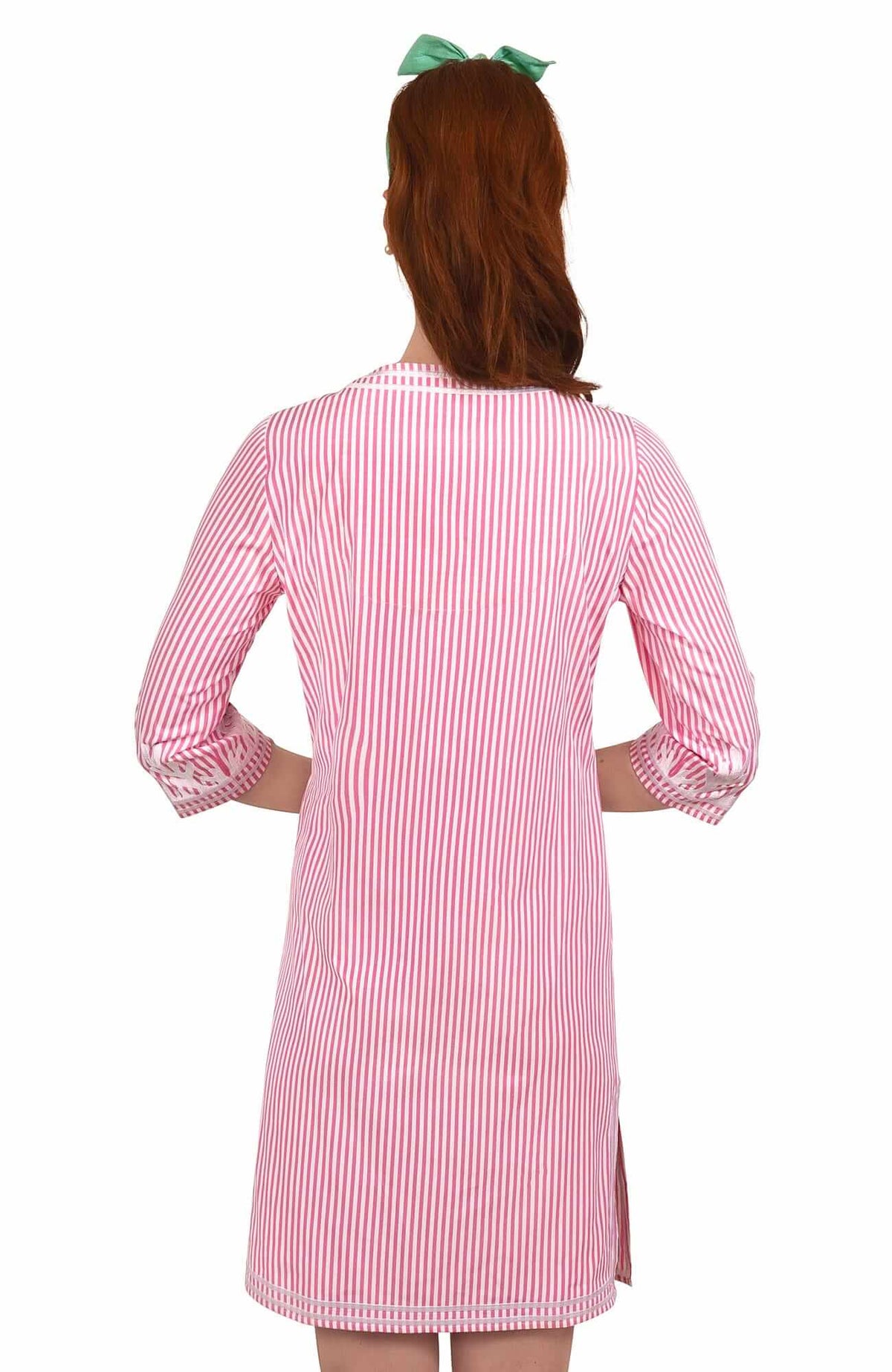 Wash / Wear Embroidered Pinstripe Dress - The Reef Pink