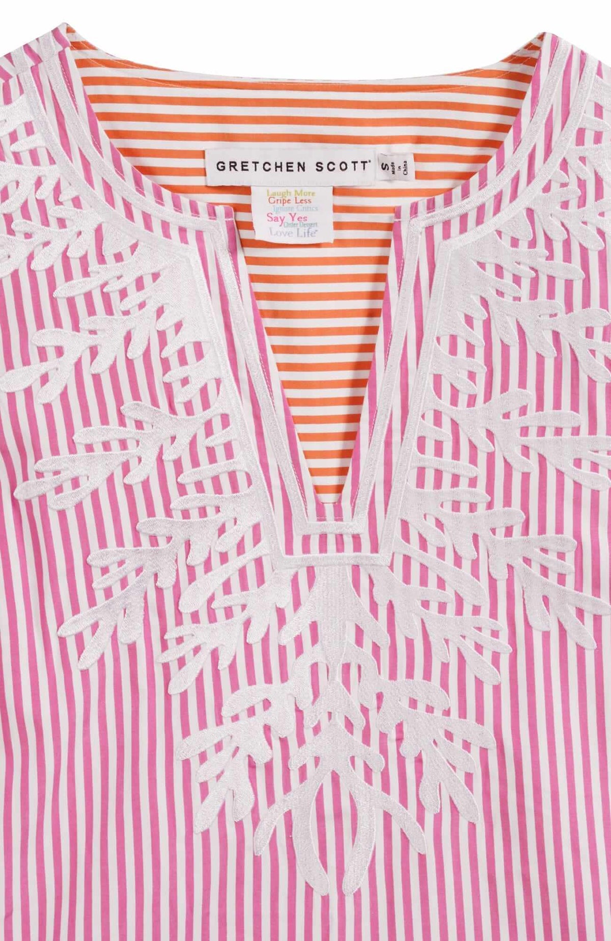 Wash / Wear Embroidered Pinstripe Dress - The Reef Pink