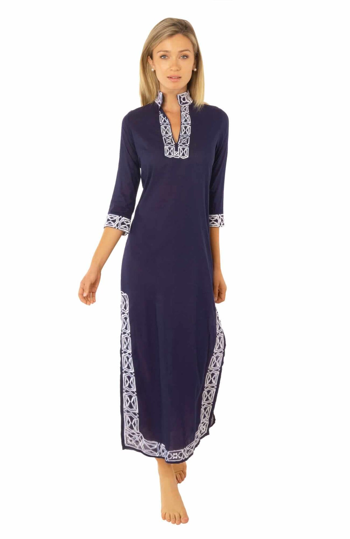 Embroidered Caftan - Rio Gio - Final Sale Navy White