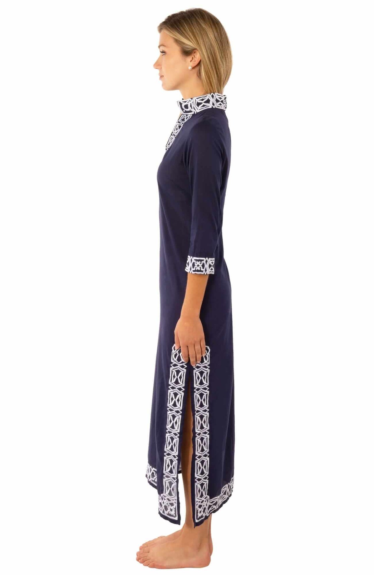 Embroidered Caftan - Rio Gio - Final Sale Navy White