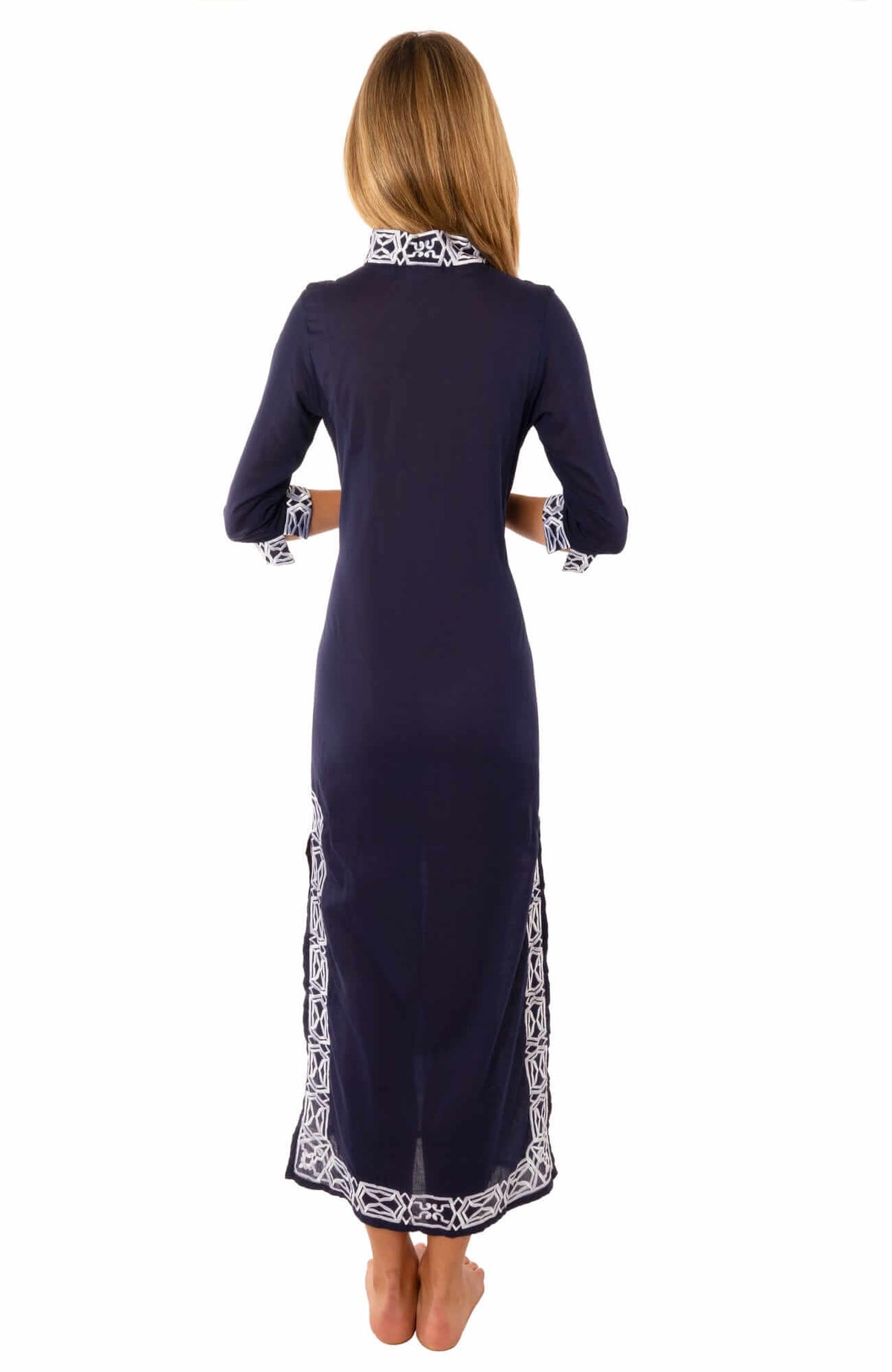 Embroidered Caftan - Rio Gio - Final Sale Navy White