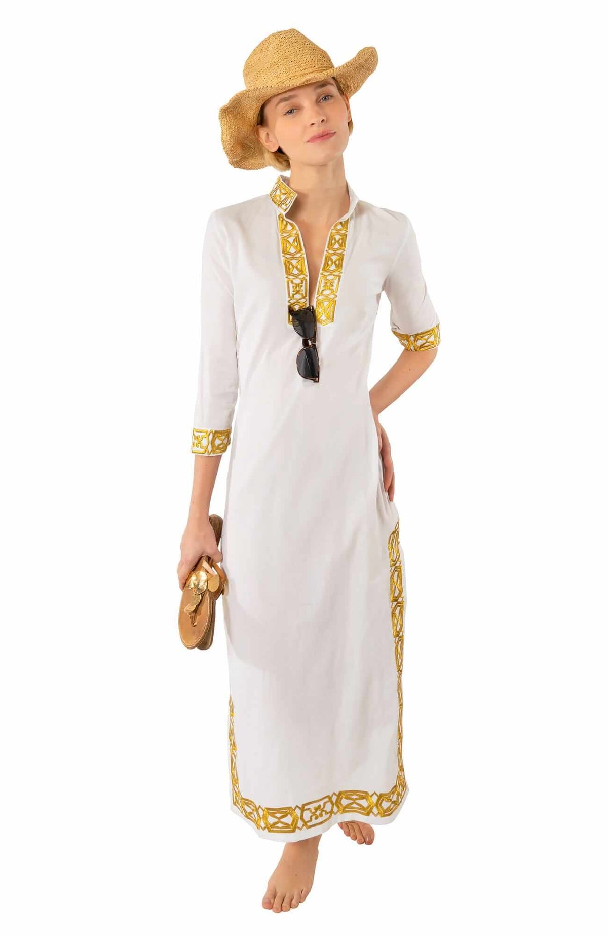 Embroidered Caftan - Rio Gio - Final Sale White Gold