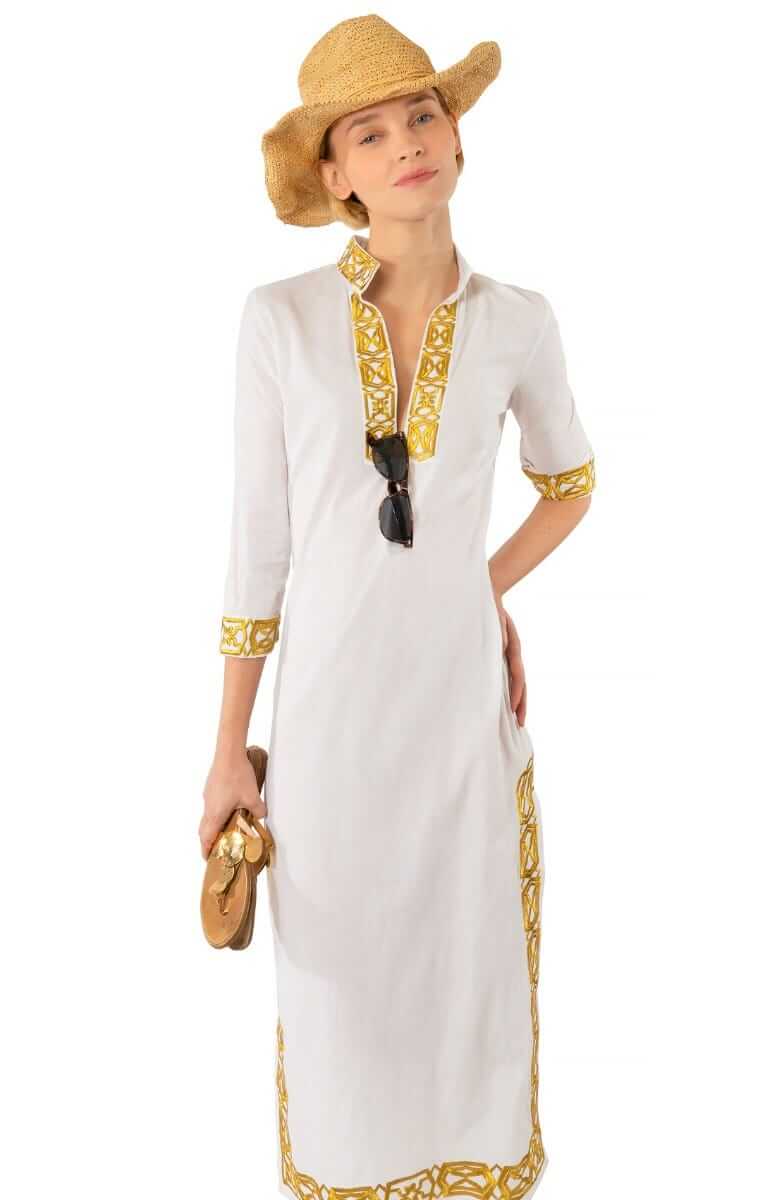 Embroidered Caftan - Rio Gio - Final Sale White Gold