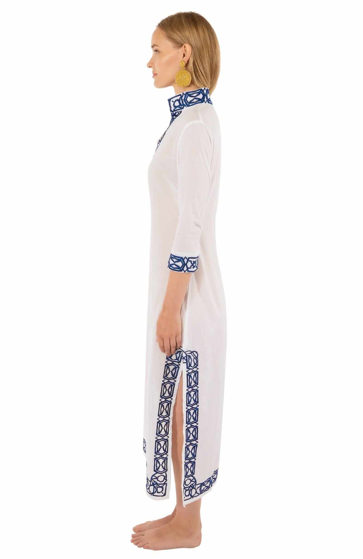 Embroidered Caftan - Rio Gio - Final Sale White Navy