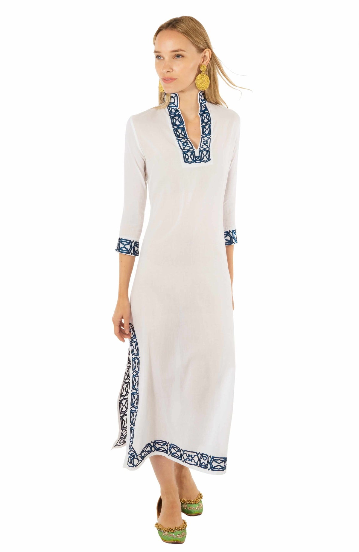 Embroidered Caftan - Rio Gio - Final Sale White Navy