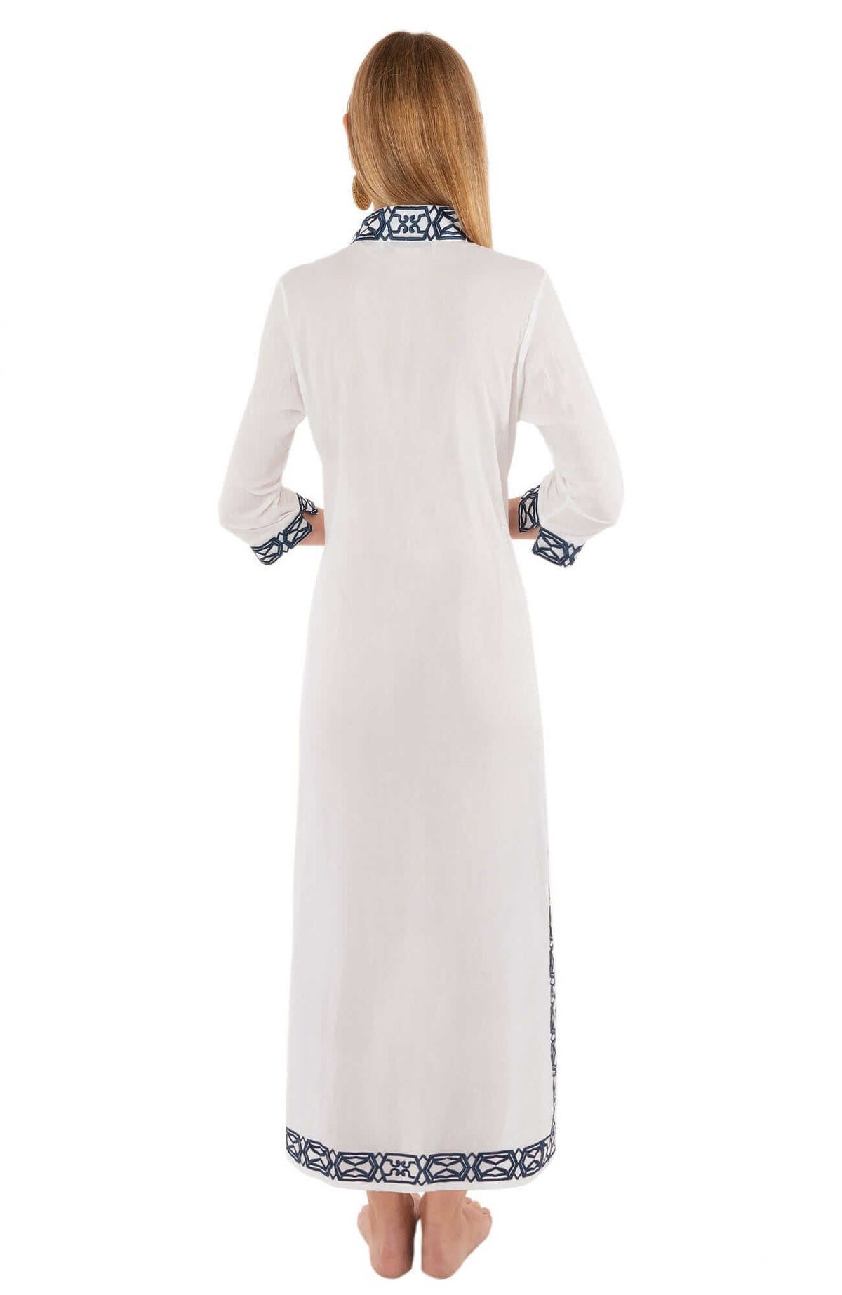 Embroidered Caftan - Rio Gio - Final Sale White Navy