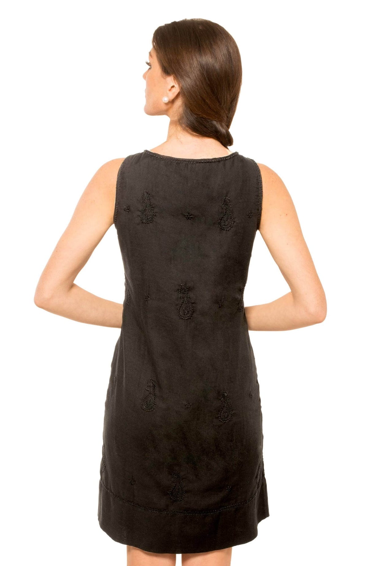 Hand Embroidered Shift Dress Black