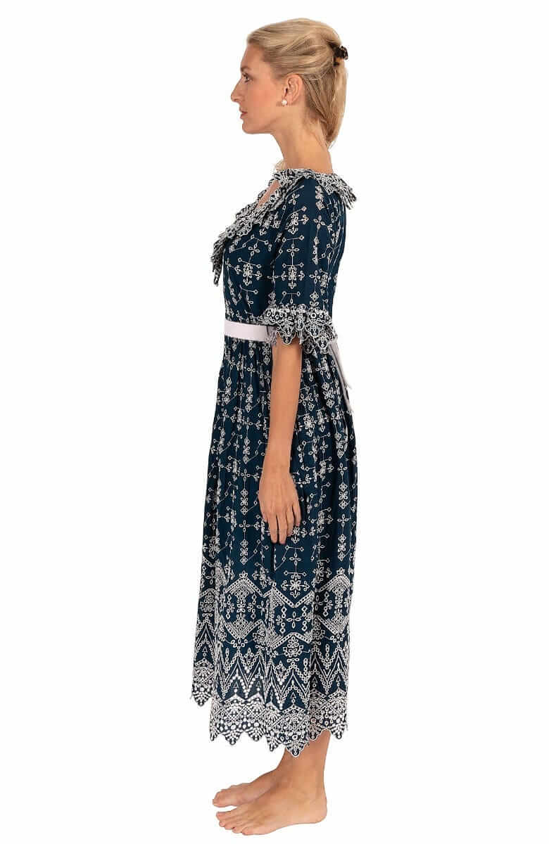 Cotton Bridgerton Midi Dress - La Di Da Navy White