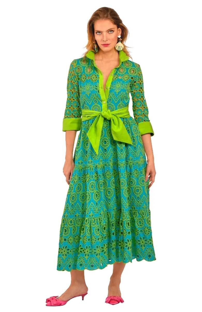 Little Bo Peep Midi Dress - Contrast Turq Lime