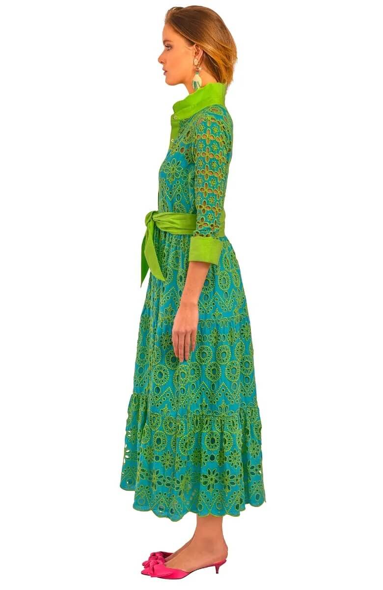 Little Bo Peep Midi Dress - Contrast Turq Lime