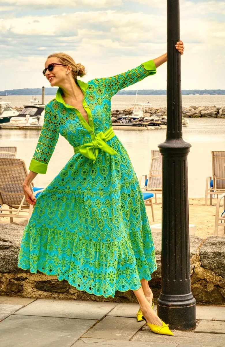 Little Bo Peep Midi Dress - Contrast Turq Lime