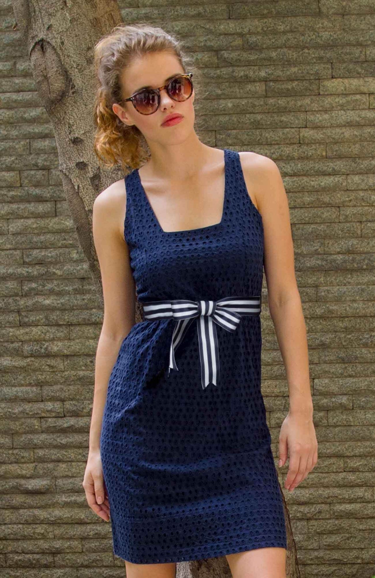 Cotton Eyelet Dress - Final Sale Navy