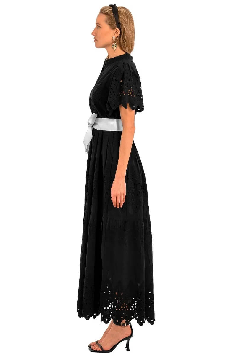 Heavily Embroidered Cotton Magnifico Midi/Maxi - La Di Da Black