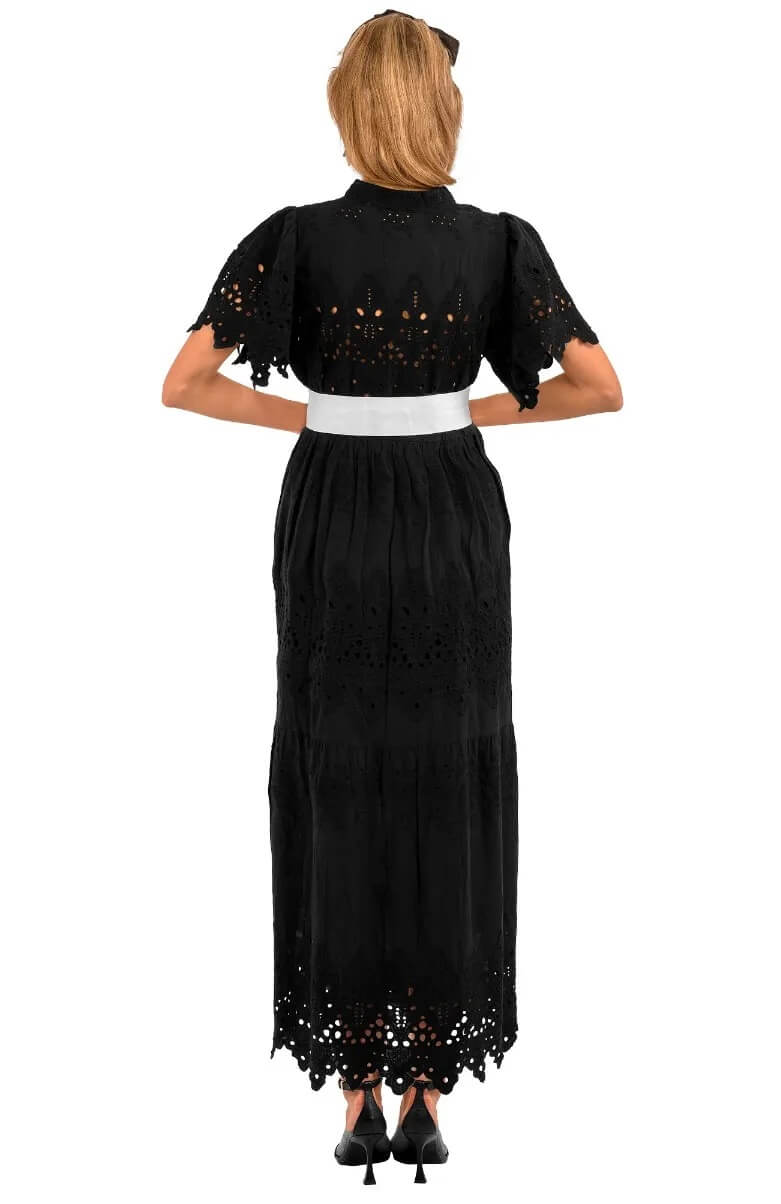 Heavily Embroidered Cotton Magnifico Midi/Maxi - La Di Da Black