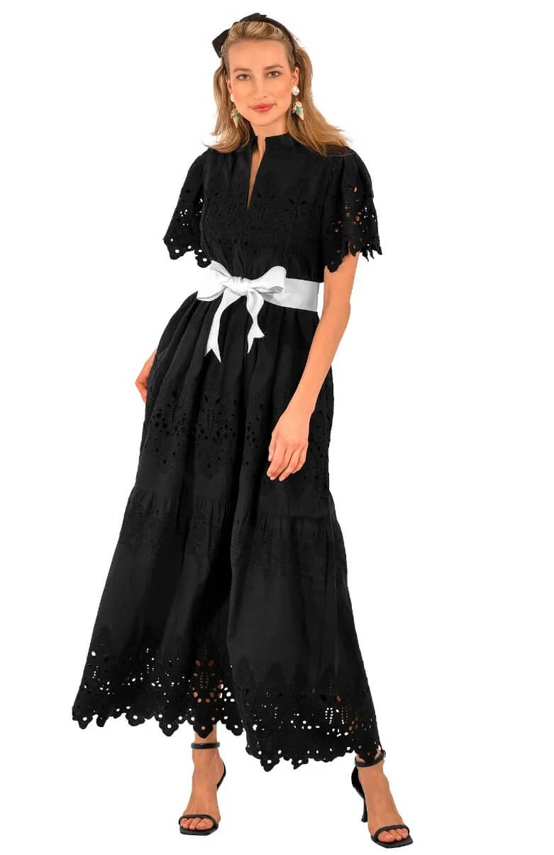 Heavily Embroidered Cotton Magnifico Midi/Maxi - La Di Da Black