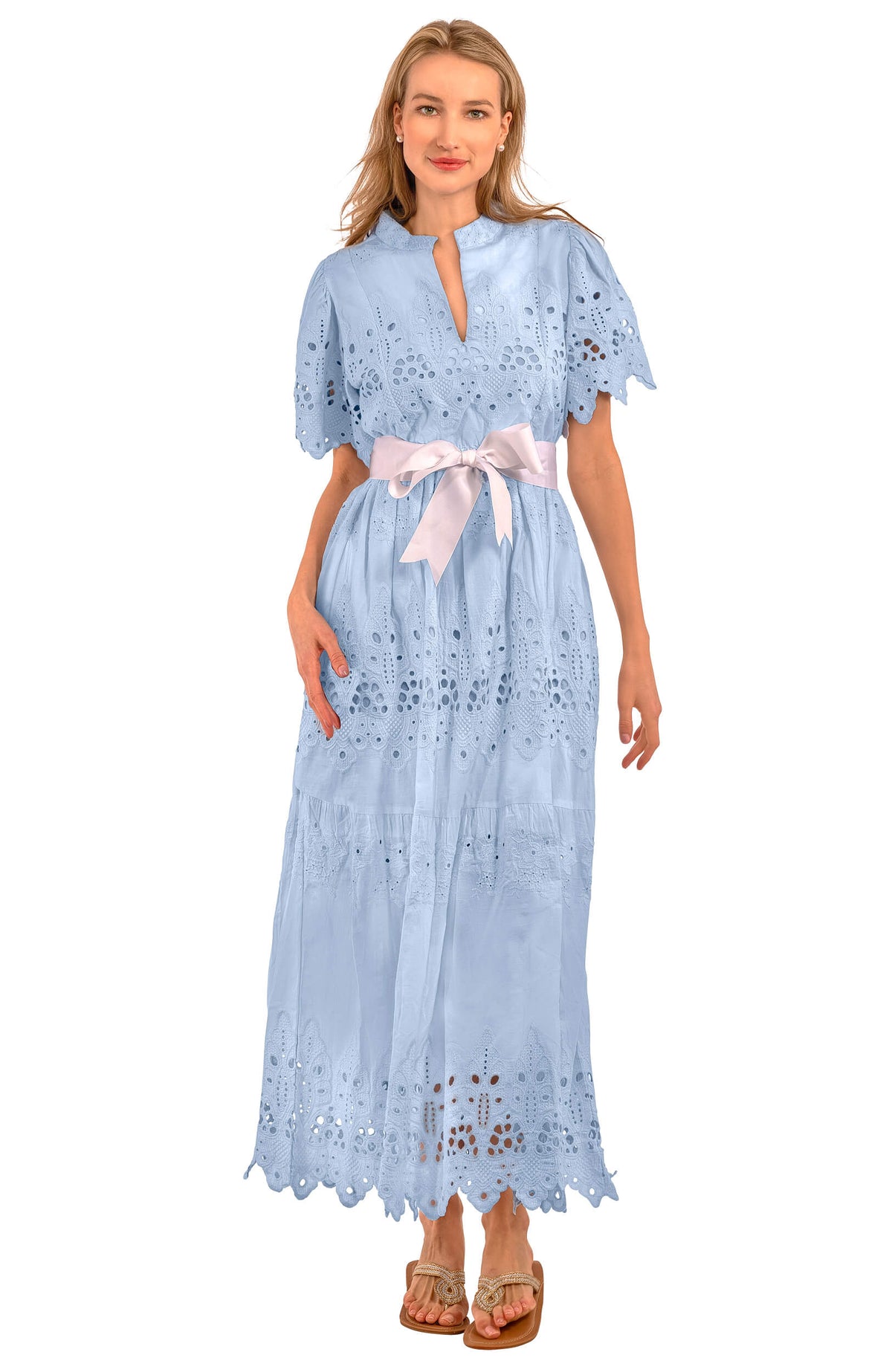 Heavily Embroidered Cotton Magnifico Midi/Maxi - La Di Da Periwinkle