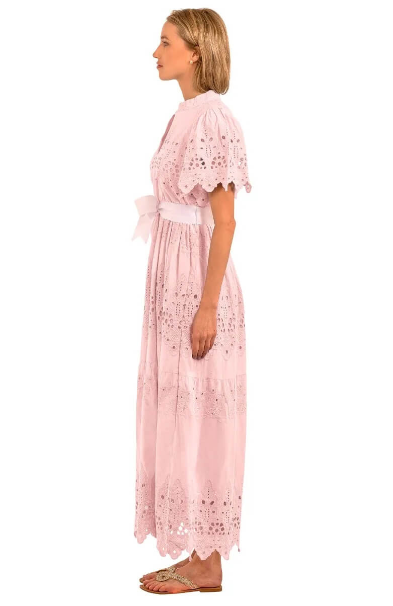 Heavily Embroidered Cotton Magnifico Midi/Maxi - La Di Da Pink