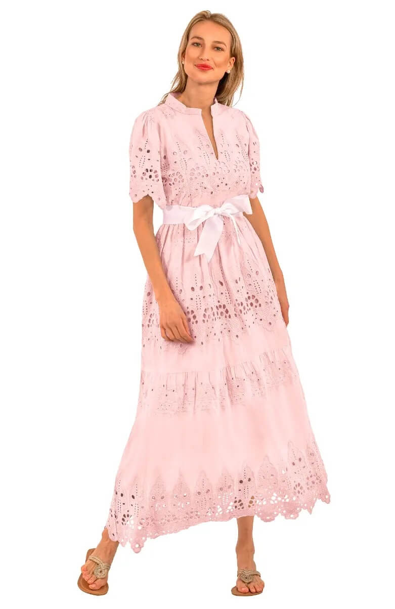 Heavily Embroidered Cotton Magnifico Midi/Maxi - La Di Da Pink