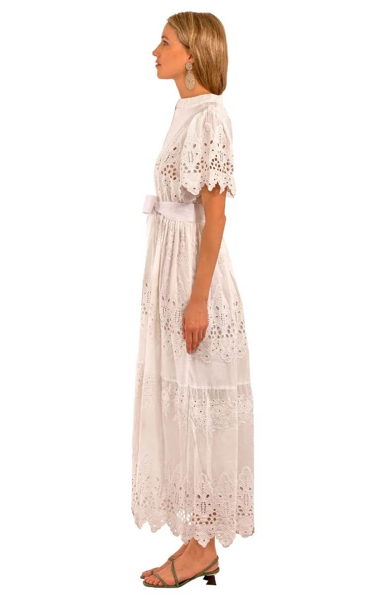 Heavily Embroidered Cotton Magnifico Midi/Maxi - La Di Da White