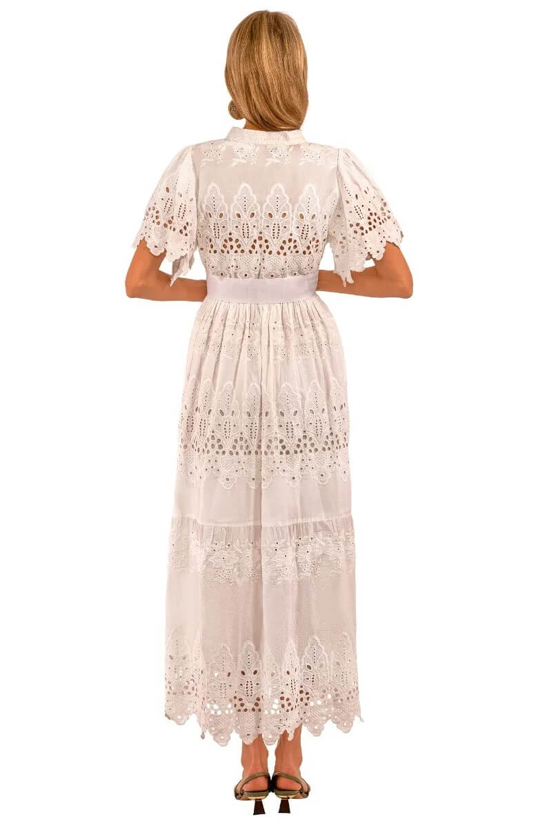 Heavily Embroidered Cotton Magnifico Midi/Maxi - La Di Da White