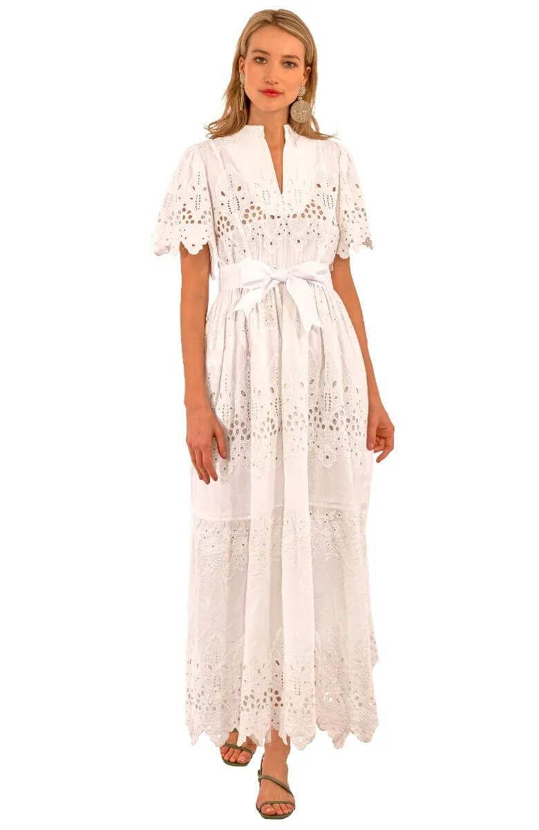 Heavily Embroidered Cotton Magnifico Midi/Maxi - La Di Da White