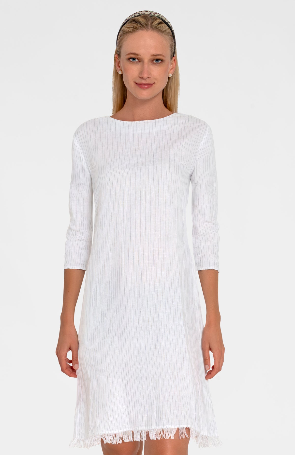 Linen Fringe Fun Dress - Stripe It White