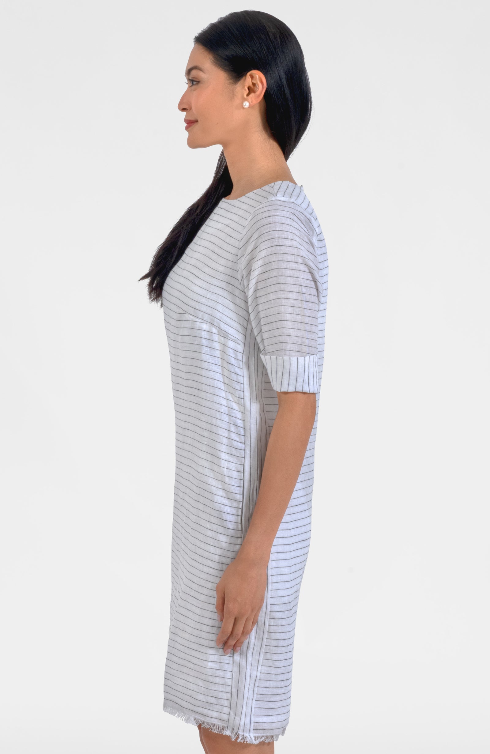 Linen Fringe Fun Dress - Stripe It White